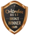 Bronze shield-shaped award emblem for small business bookkeeping services, featuring the text “Orlando’s Best Bronze Winner 2026.”