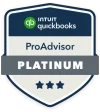 Intuit QuickBooks ProAdvisor Platinum shield badge with three stars for small business bookkeeping services.